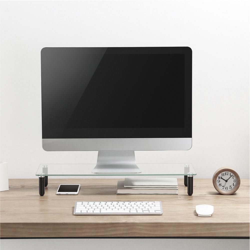 Lorell 4-leg Single-Shelf Monitor Stand - 44 lb Load Capacity - 1 x Shelf(ves) - 3" Height x 22" Width x 8.25" Depth - Desktop - Glass - Clear, Black. Picture 5