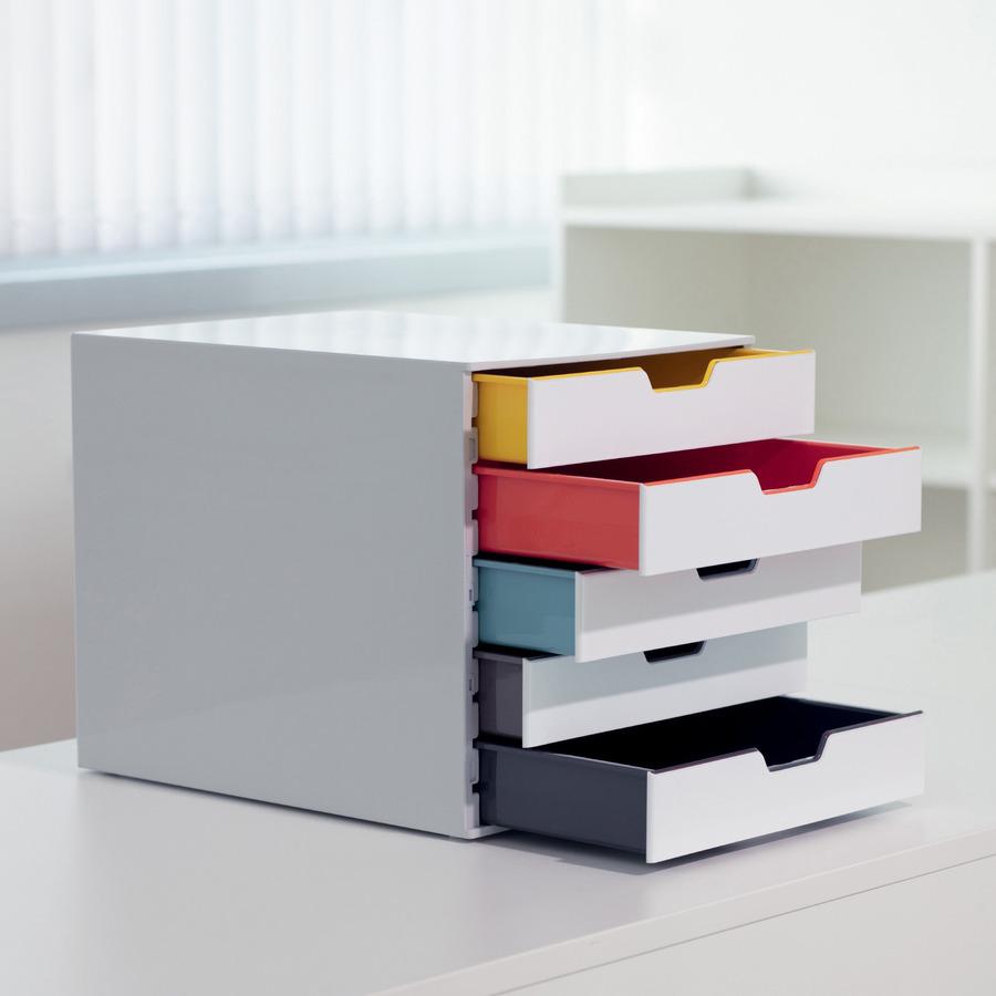 DURABLE VARICOLOR MIX 5 Drawer Desktop Storage Box, White/Multicolor - 5 Drawer(s) - 11" Height x 11.5" Width x 14" DepthDesktop - White - Plastic - 1 Each. Picture 9