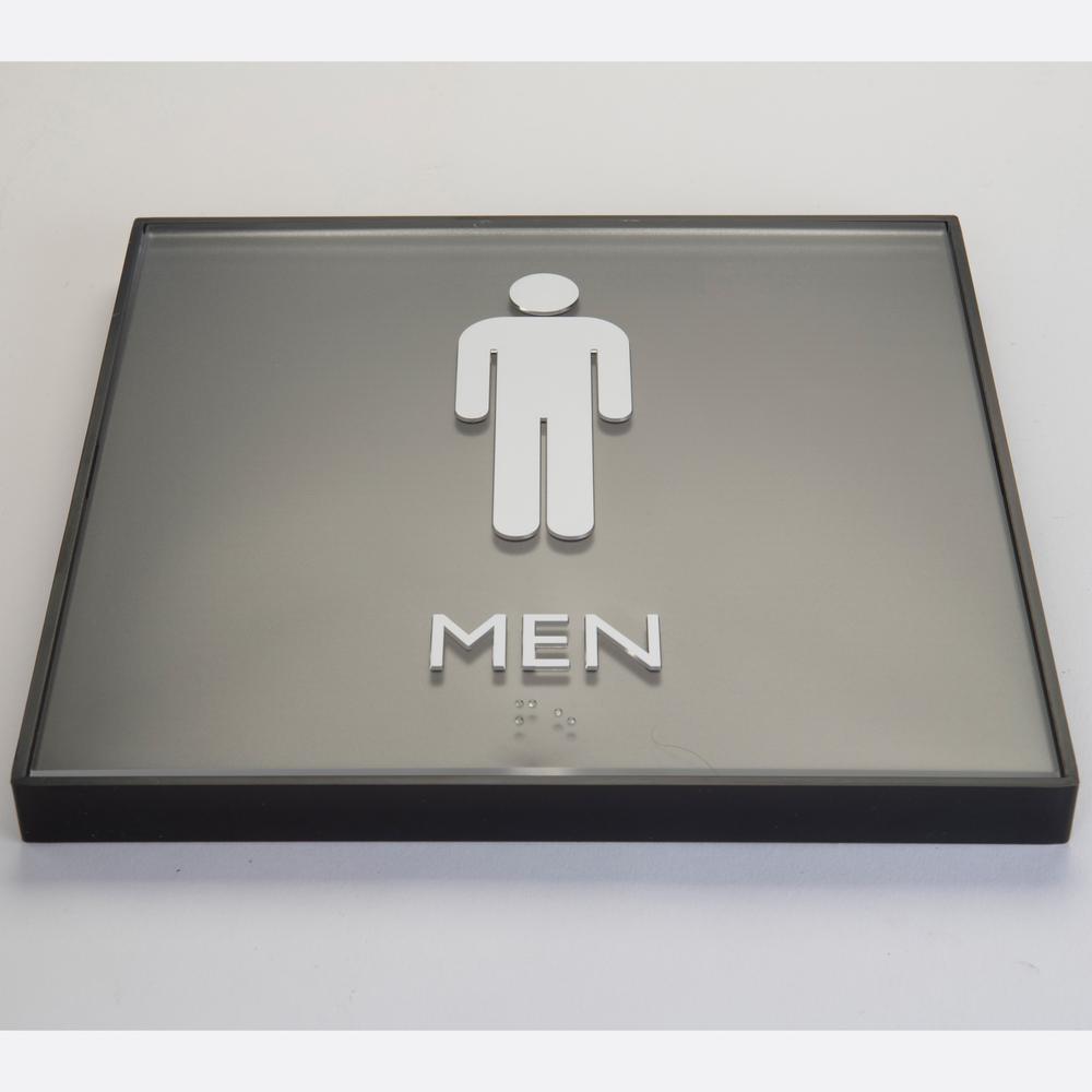 Lorell Men's Restroom Sign - Print/Message "Men" , "Toilette Men" - 8" Width x 8" Height - Square Shape - Surface-mountable - Easy Readability, Injection-molded - Restroom, Architectural - Plastic - B. Picture 4