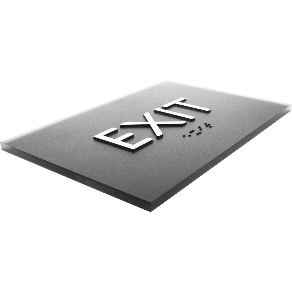Lorell Exit Sign - 4.5" Width x 6.8" Height - Rectangular Shape - Surface-mountable - Easy Readability, Braille - Indoor - Plastic - Black - 1 Each. Picture 7