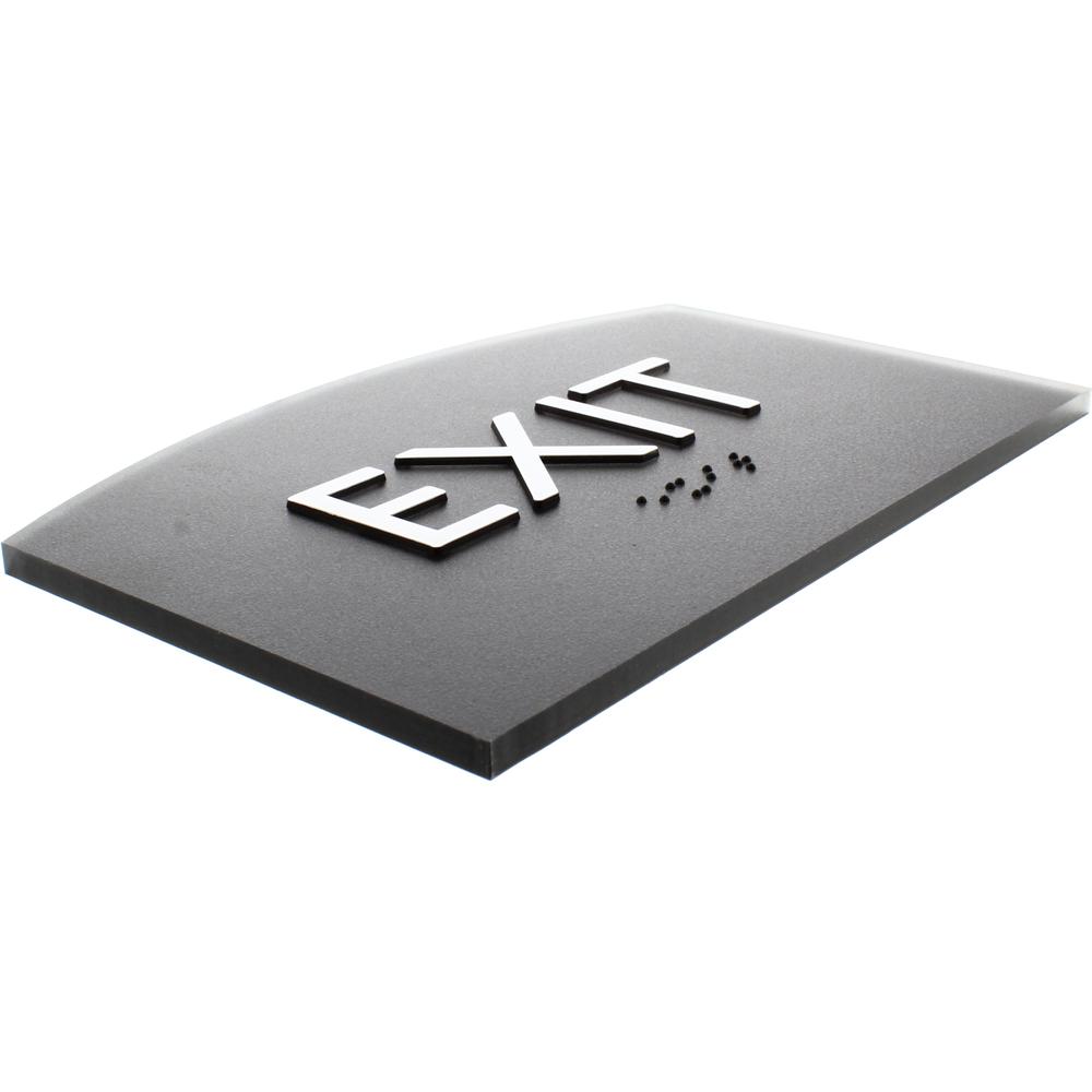Lorell Exit Sign - 4.5" Width x 6.8" Height - Curved Shape - Surface-mountable - Easy Readability, Braille - Indoor - Plastic - Black - 1 Each. Picture 4