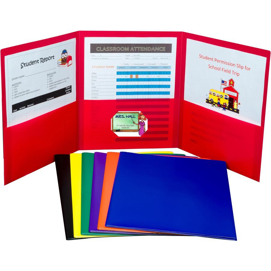 C-Line Letter Pocket Folder - 8 1/2" x 11" - 3 Internal Pocket - Black, Blue, Green, Orange, Red, Purple, Yellow - 24 / Box. Picture 3
