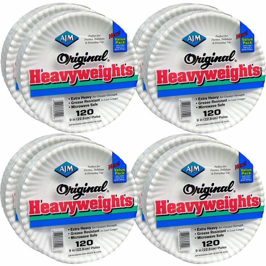 AJM 9" Original Heavyweight Plates - Serving, Reheating - Disposable - Microwave Safe - 9" Diameter - White - Paper Body - 120/Pack - 8 / Carton. Picture 8