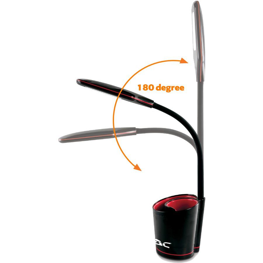 Data Accessories Company Desk Lamp - 16" Height - 5.50 W LED Bulb - Desk Mountable - Black, Red - for Office, Home, Dorm. Picture 5
