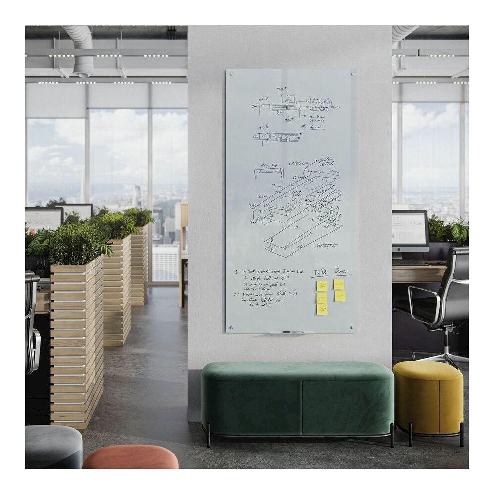 U Brands Magnetic Glass Frameless Dry-Erase Board - 72" (6 ft) Width x 36" (3 ft) Height - Frosted White Tempered Glass Surface - Rectangle - Horizontal/Vertical - Magnetic - 1 Each. Picture 4