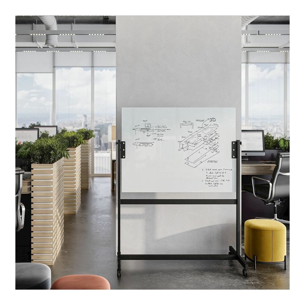 U Brands Magnetic Glass Dry-Erase Board Rolling Easel - 48" (4 ft) Width x 36" (3 ft) Height - Frosted White Tempered Glass Surface - Rectangle - Horizontal - Floor Standing, Portable - Magnetic - 1 E. Picture 4