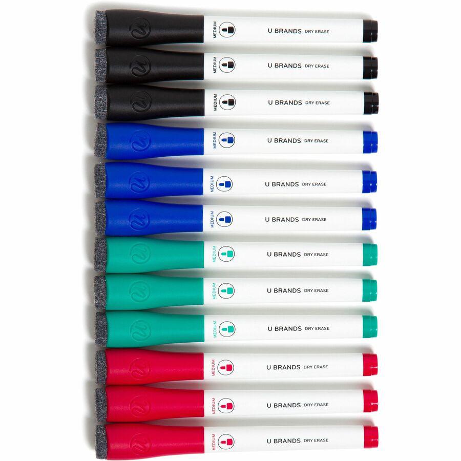 U Brands Magnetic Dry-Erase Markers - Erasable - Assorted Ink - White Plastic Barrel - 12 / Pack. Picture 3
