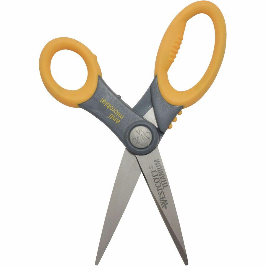 Westcott 8" Titanium Bonded Antimicrobial Scissors - Left/Right - Titanium - Straight Tip - Gray/Yellow - 1 Each. Picture 6