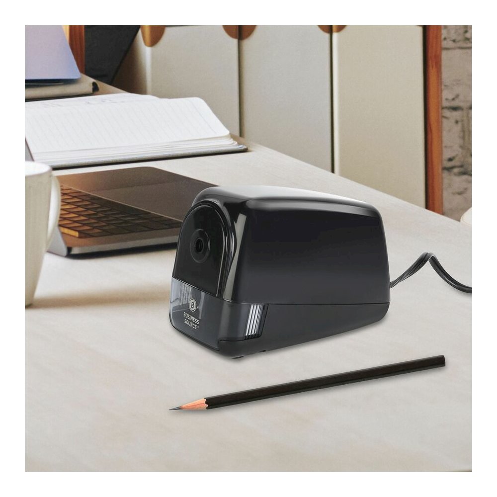Business Source Electric Pencil Sharpener - Helical - AC Adapter Powered - 3.9" Height x 4.5" Width - Black - 1 Each. Picture 3