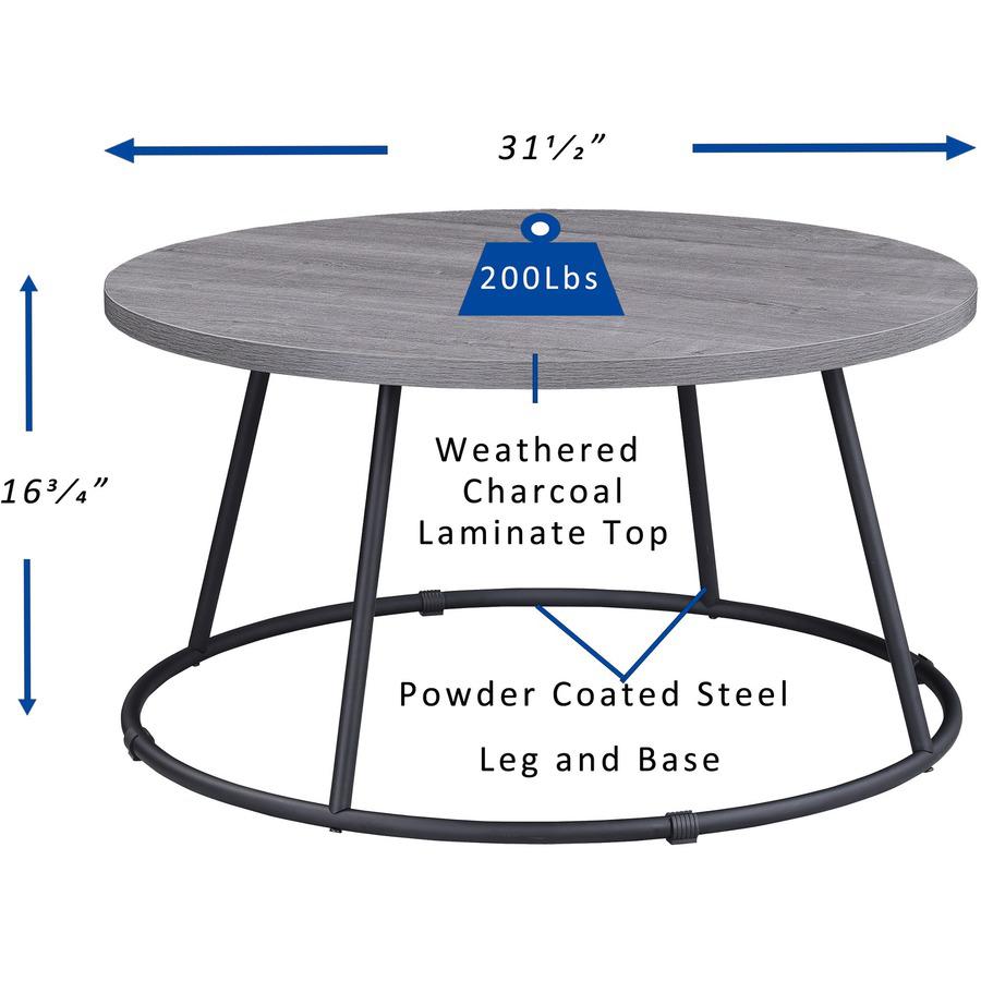 Lorell Accession Coffee Table - Round Top - Powder Coated Four Leg Base - 4 Legs - 200 lb Capacity x 1" Table Top Thickness x 31.50" Table Top Diameter - 16.75" Height - Assembly Required - Weathered . Picture 4