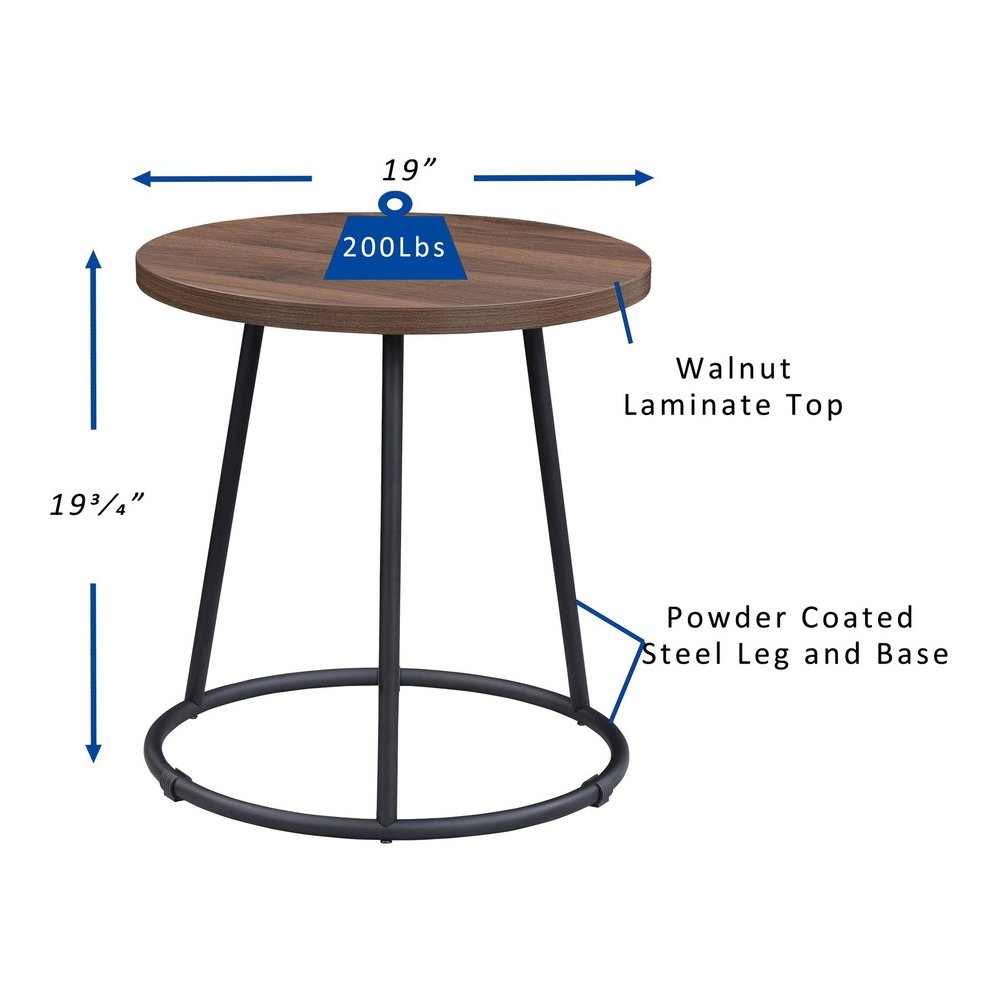 Lorell Accession End Table - Round Top - Powder Coated Four Leg Base - 4 Legs - 200 lb Capacity - 1" Table Top Thickness x 19" Table Top Diameter - 19.75" Height - Assembly Required - Walnut - Laminat. Picture 4