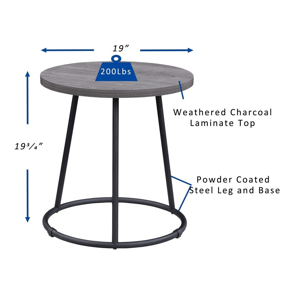 Lorell Accession End Table - Round Top - Powder Coated Four Leg Base - 4 Legs - 200 lb Capacity - 1" Table Top Thickness x 19" Table Top Diameter - 19.75" Height - Assembly Required - Weathered Charco. Picture 4