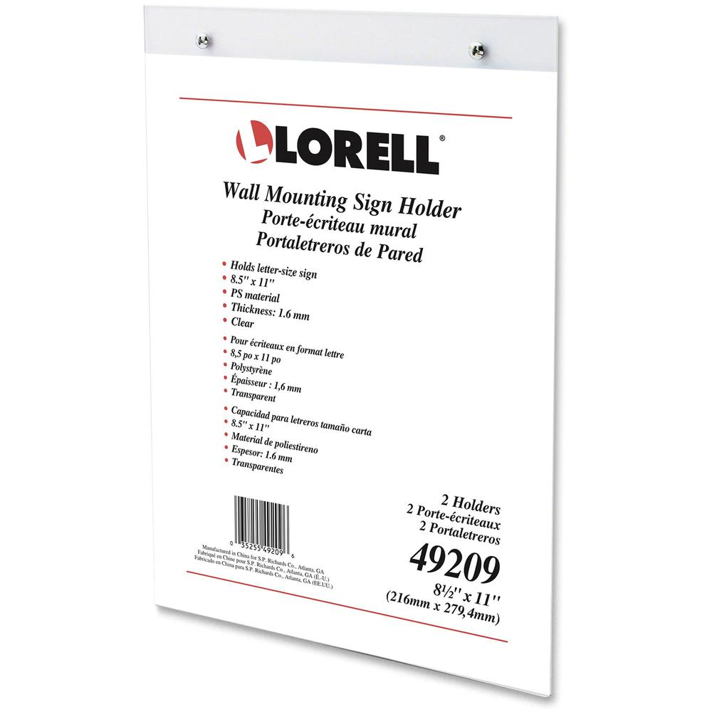 Lorell Wall-Mounted Sign Holders - Support 8.50" x 11" Media - Acrylic - Clear - 2 / Pack. Picture 8