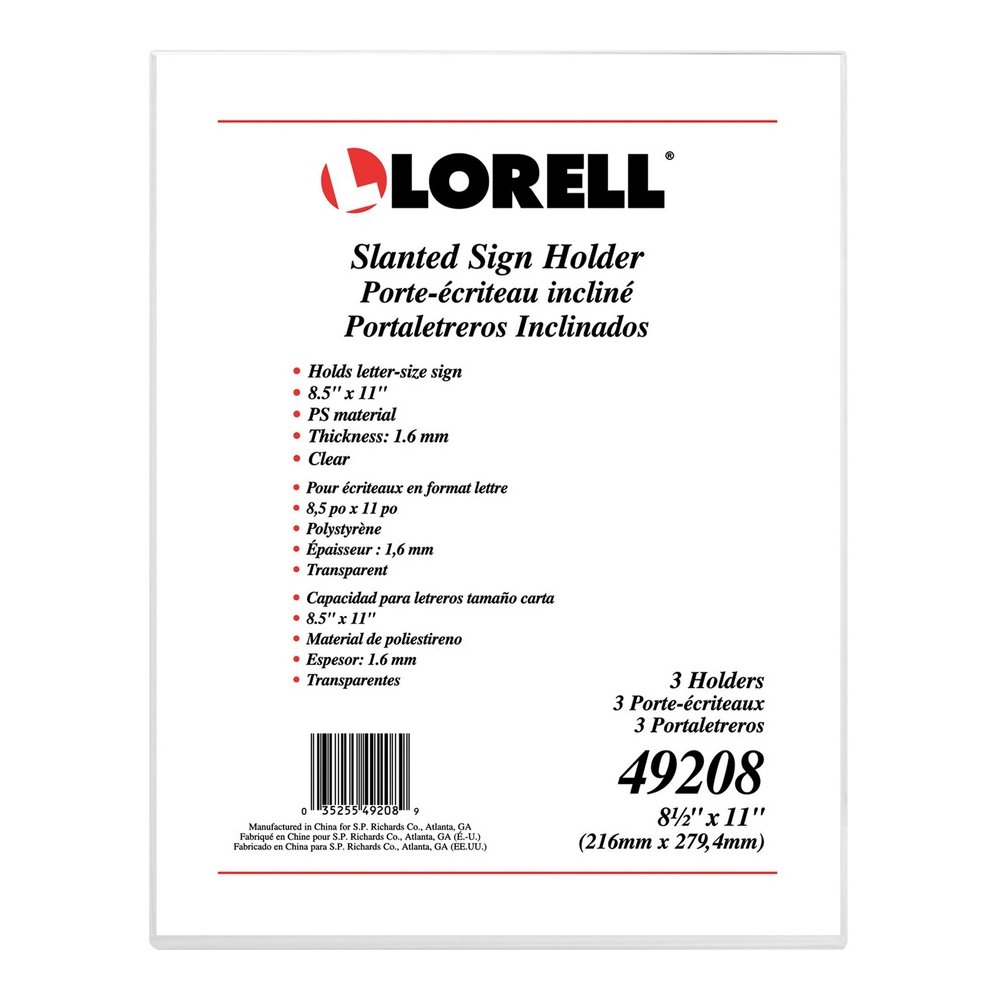 Lorell L-base Slanted Sign Holder Stand - Support 8.50" x 11" Media - Acrylic - Clear - 3 / Pack. Picture 4