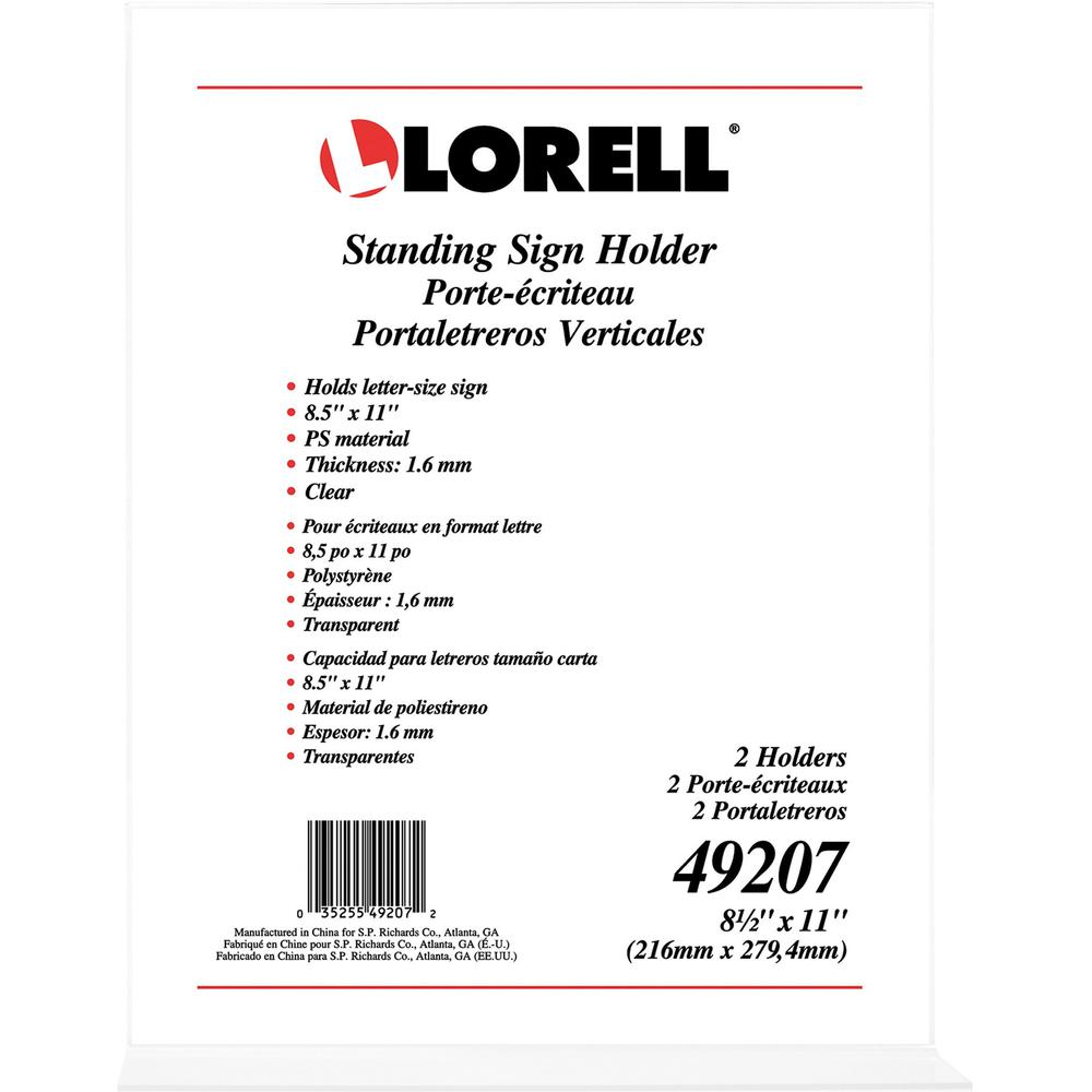 Lorell T-base Standing Sign Holders - Support 8.50" x 11" Media - Acrylic - Clear - 2 / Pack. Picture 11