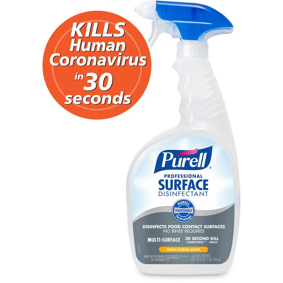 PURELL&reg; Professional Surface Disinfectant - Ready-To-Use - 32 fl oz (1 quart) - Fresh Citrus Scent - Disinfectant, Rinse-free - Clear - 6 / Carton. Picture 2