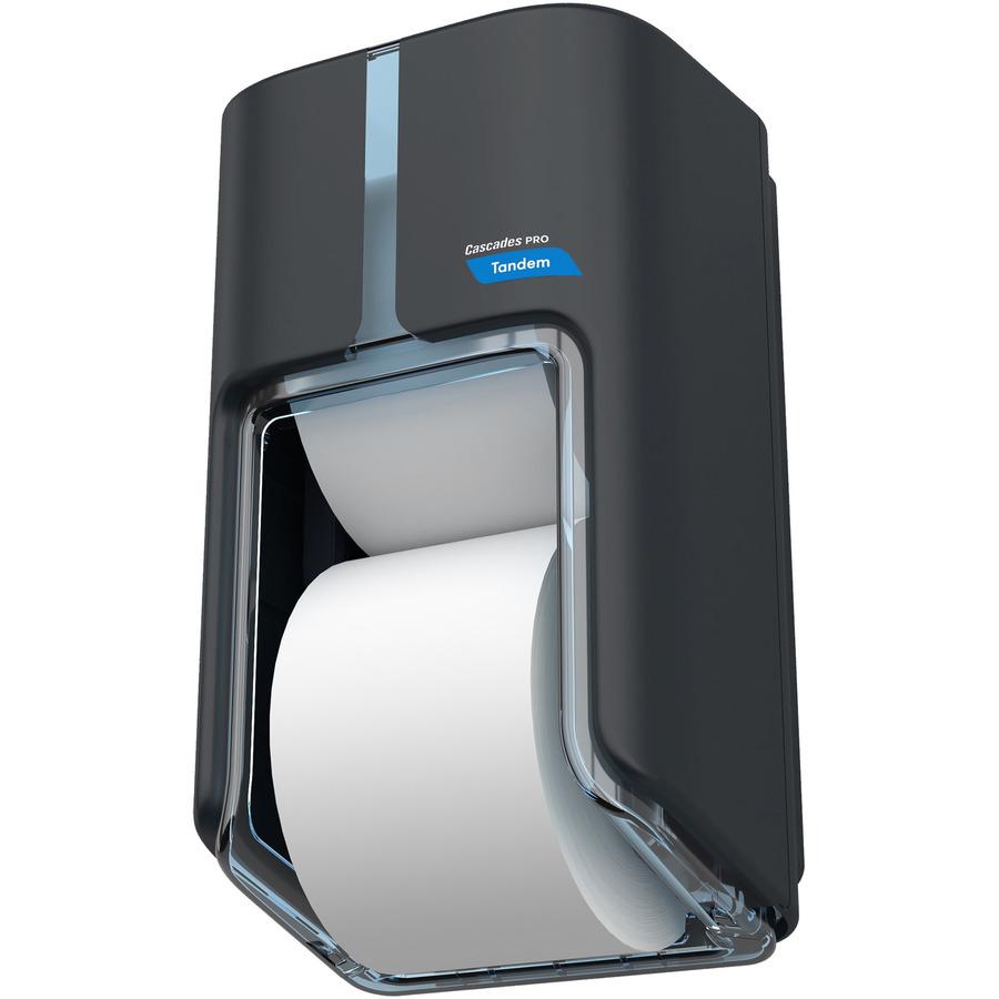 Cascades PRO Tandem DHC Bath Tissue Dispenser - Touchless Dispenser - 2220 x Sheet - 12" Height x 6.6" Width x 7" Depth - Dark Gray - Hygienic, Jam-free, Key Lock - 1 Each. Picture 2