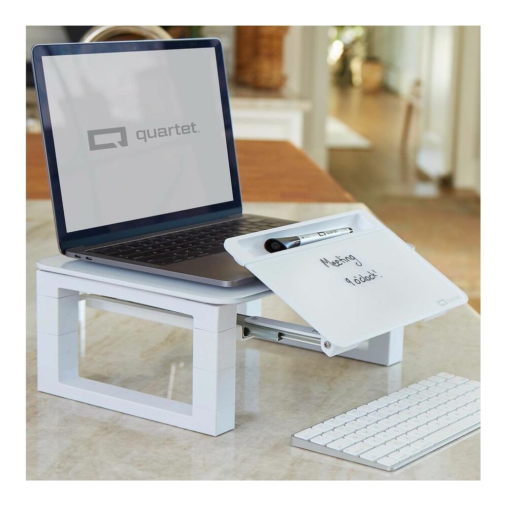 Quartet Monitor Riser with Glass Dry-Erase Board Desktop - 100 lb Load Capacity - 5" Height x 10" Width - Desktop - White - For Notebook, Monitor - Adjustable Leg, Non-skid, Sturdy, Accessory Tray. Picture 4