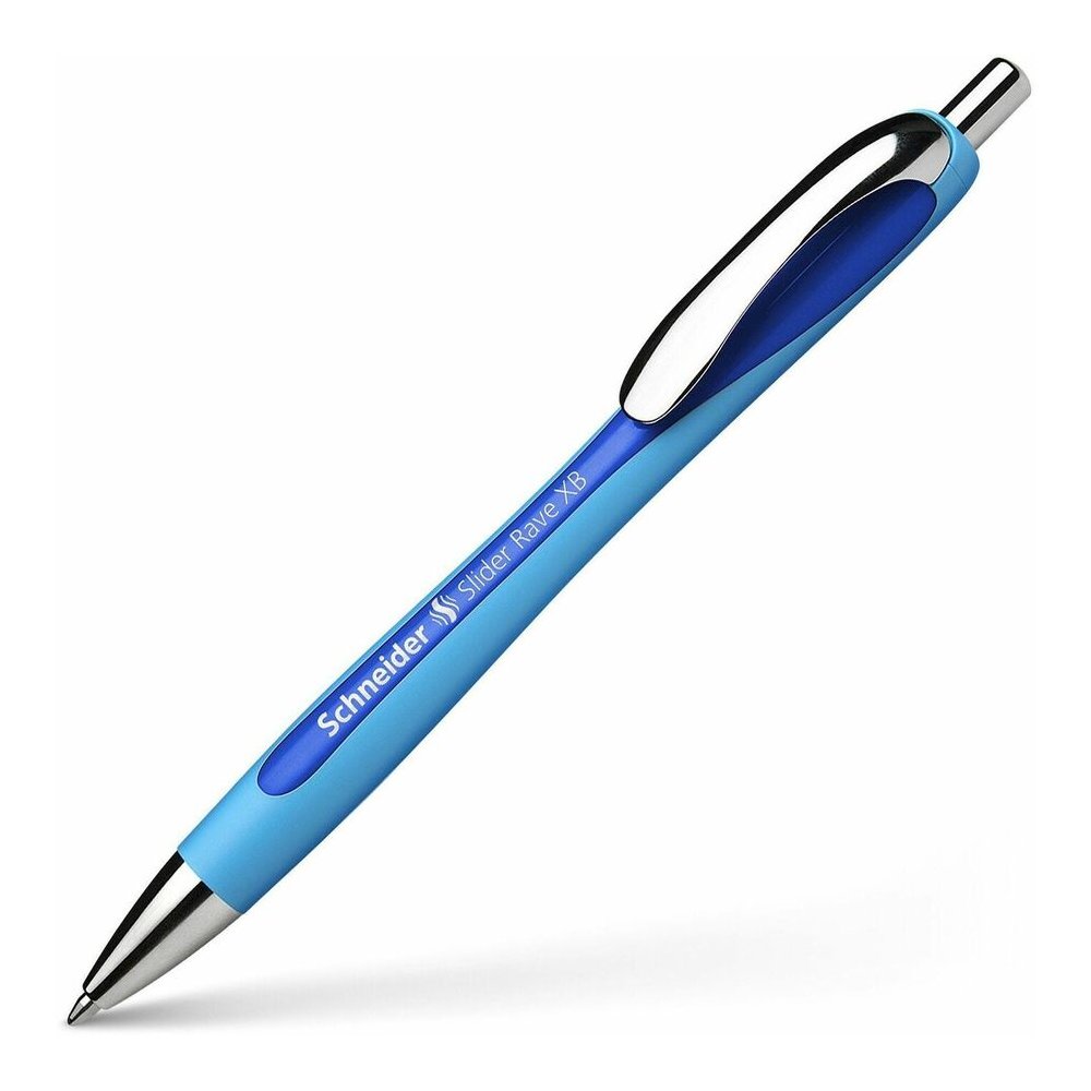 Schneider Slider Rave XB Ballpoint Pen - Retractable - Blue Ink - Blue Rubberized, Light Blue Barrel - Stainless Steel Tip - 5 / Pack. Picture 3