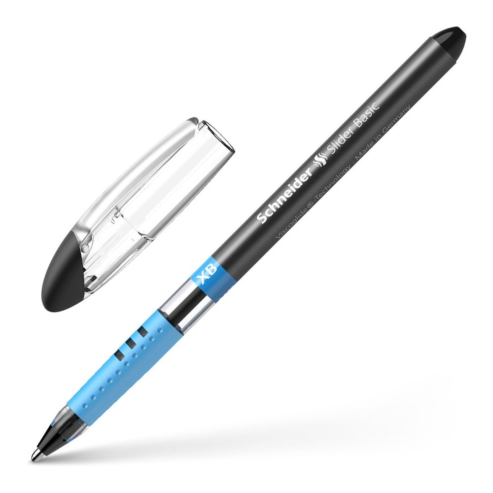 Schneider Slider Basic XB Ballpoint Pen - Black Ink - Transparent Rubberized, Black, Silver Barrel - Stainless Steel Tip - 10 / Pack. Picture 3