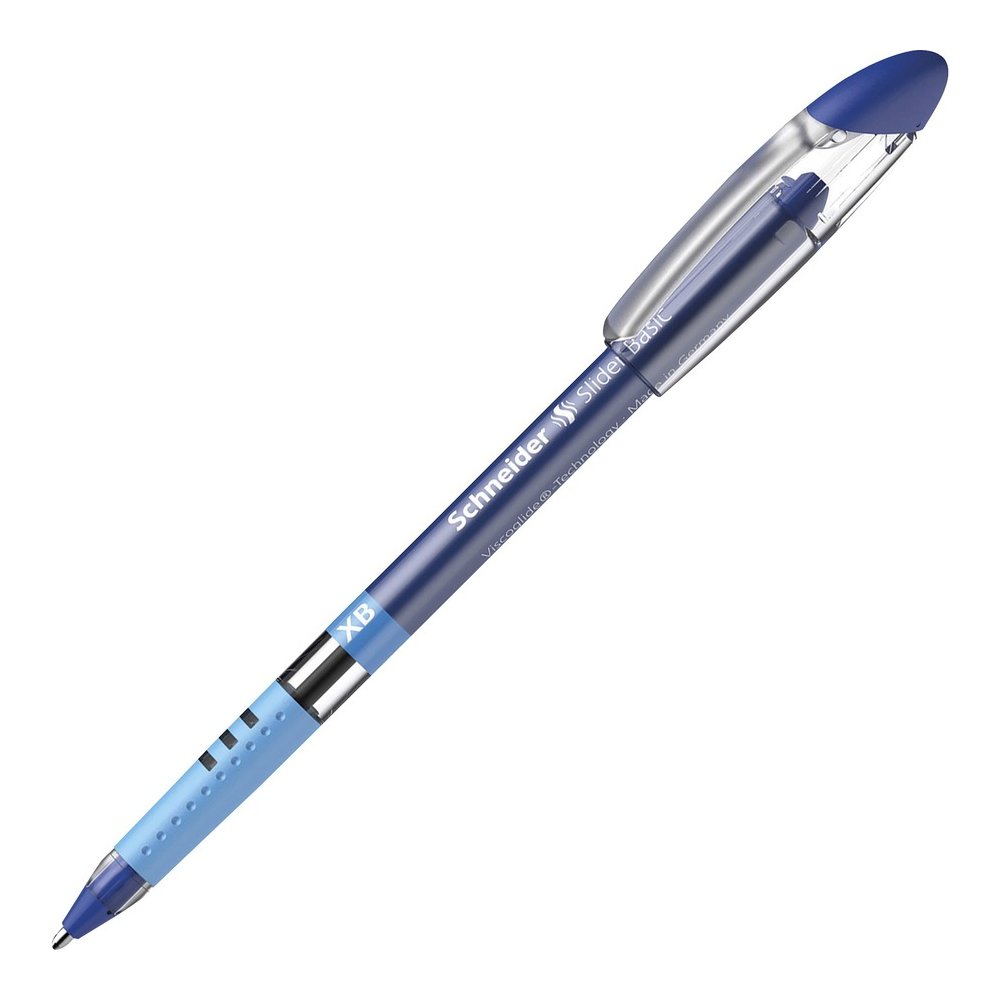 Schneider Slider Basic XB Ballpoint Pen - Blue Ink - Blue Rubberized, Transparent, Silver Barrel - Stainless Steel Tip - 10 / Pack. Picture 3
