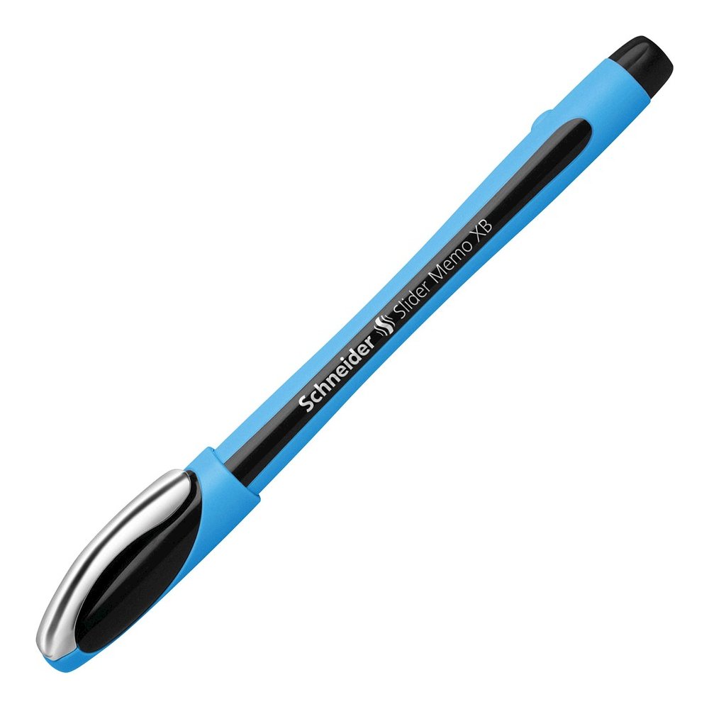Schneider Slider Memo XB Ballpoint Pen - Black Ink - Black Rubberized, Light Blue Barrel - Stainless Steel Tip - 10 / Pack. Picture 3
