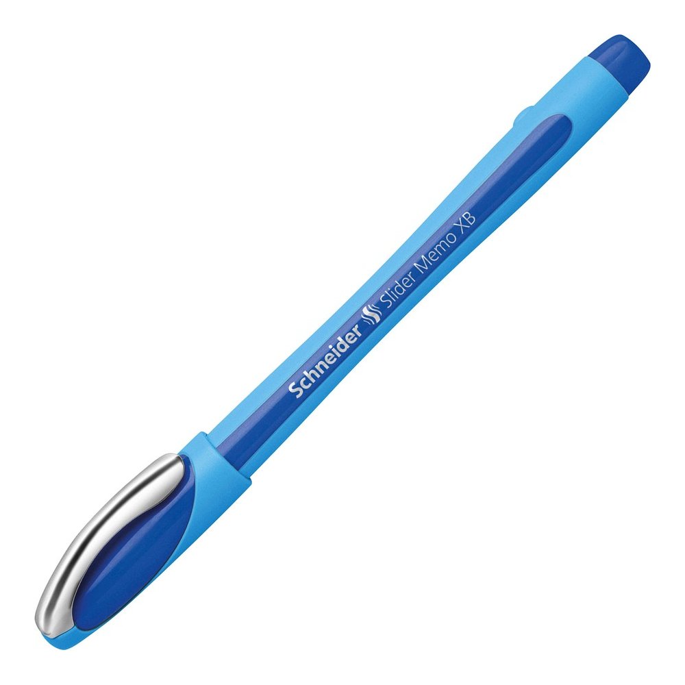 Schneider Slider Memo XB Ballpoint Pen - Blue Ink - Blue Rubberized, Light Blue Barrel - Stainless Steel Tip - 10 / Pack. Picture 3