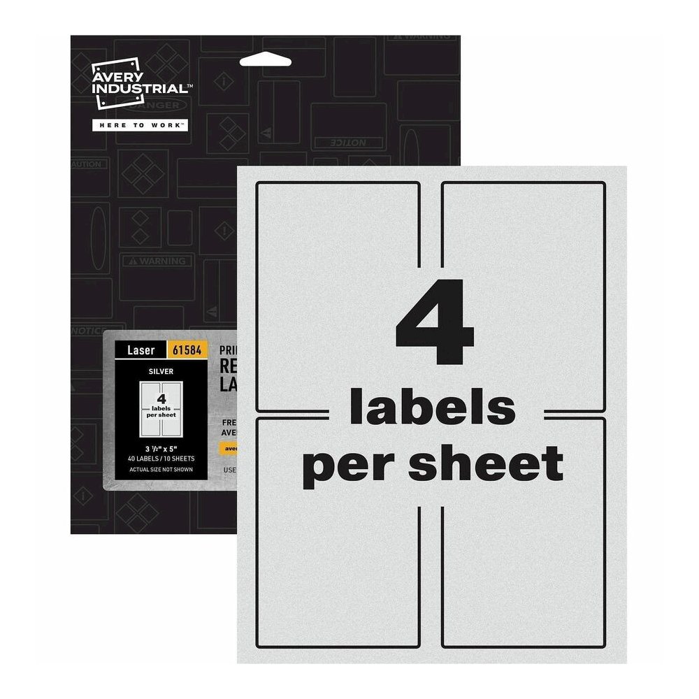 Avery&reg; Reflective Sign Labels - 3 1/2" Width x 5" Length - Permanent Adhesive - Rectangle - Laser - Silver - Film - Water Resistant - 4 / Sheet - 10 Total Sheets - 40 Total Label(s) - 1 Pack. Picture 4