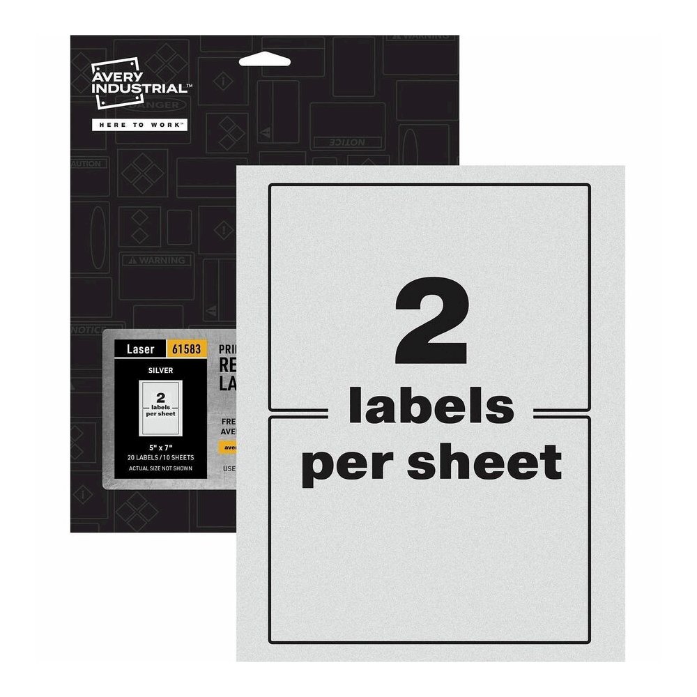 Avery&reg; Reflective Sign Labels - 5" Width x 7" Length - Permanent Adhesive - Rectangle - Laser - Silver - Film - Water Resistant - 2 / Sheet - 10 Total Sheets - 20 Total Label(s) - 1 Pack. Picture 2