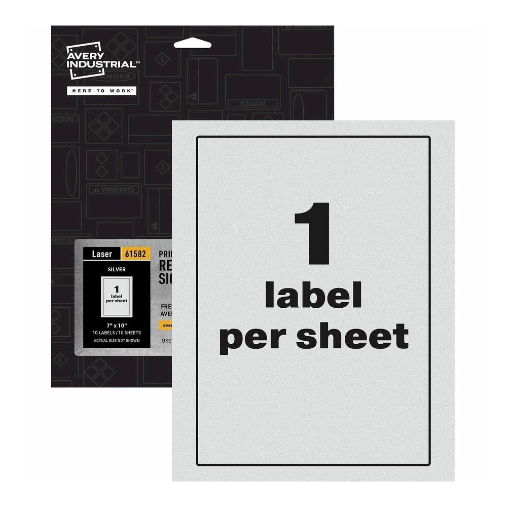 Avery&reg; Reflective Sign Labels - 7" Width x 10" Length - Permanent Adhesive - Rectangle - Laser - Silver - Film - Water Resistant - 1 / Sheet - 10 Total Sheets - 10 Total Label(s) - 1 Pack. Picture 4