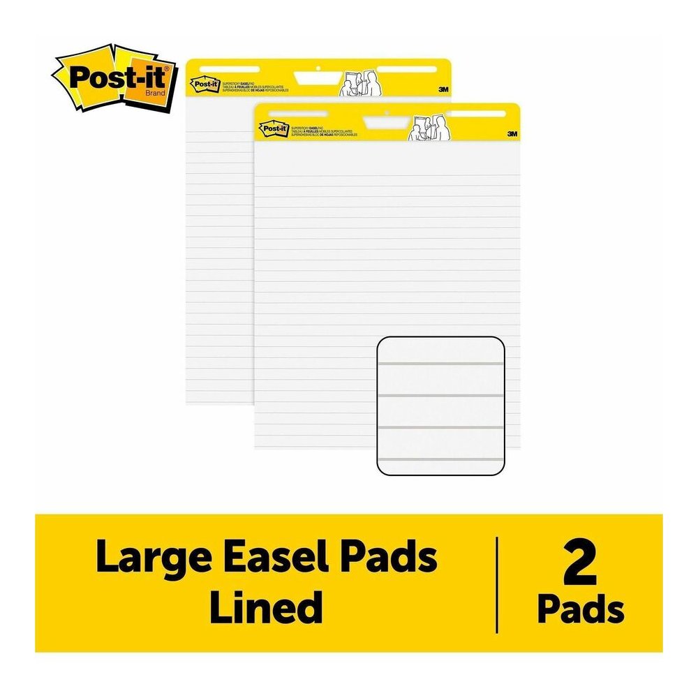 Post-it&reg; Super Sticky Easel Pad - 30 Sheets - Ruled Front Ruling x 25" Width x 30" Length - Self-stick, Resist Bleed-through, Handle, Sturdy Backcard, Universal Slot, Repositionable, Adhesive Back. Picture 2