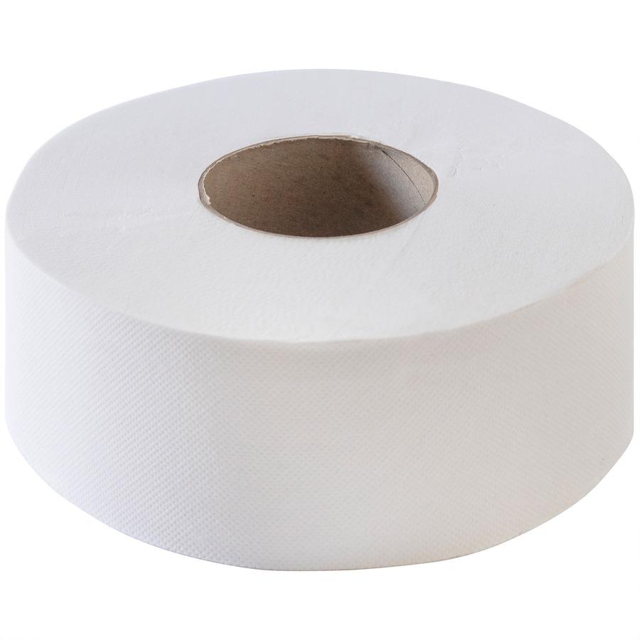 Genuine Joe Jumbo Jr Dispenser Bath Tissue Roll - 2 Ply - 3.30" Width x 500 ft Length - 8.88" Roll Diameter - White - Fiber - 12 / Carton. Picture 4