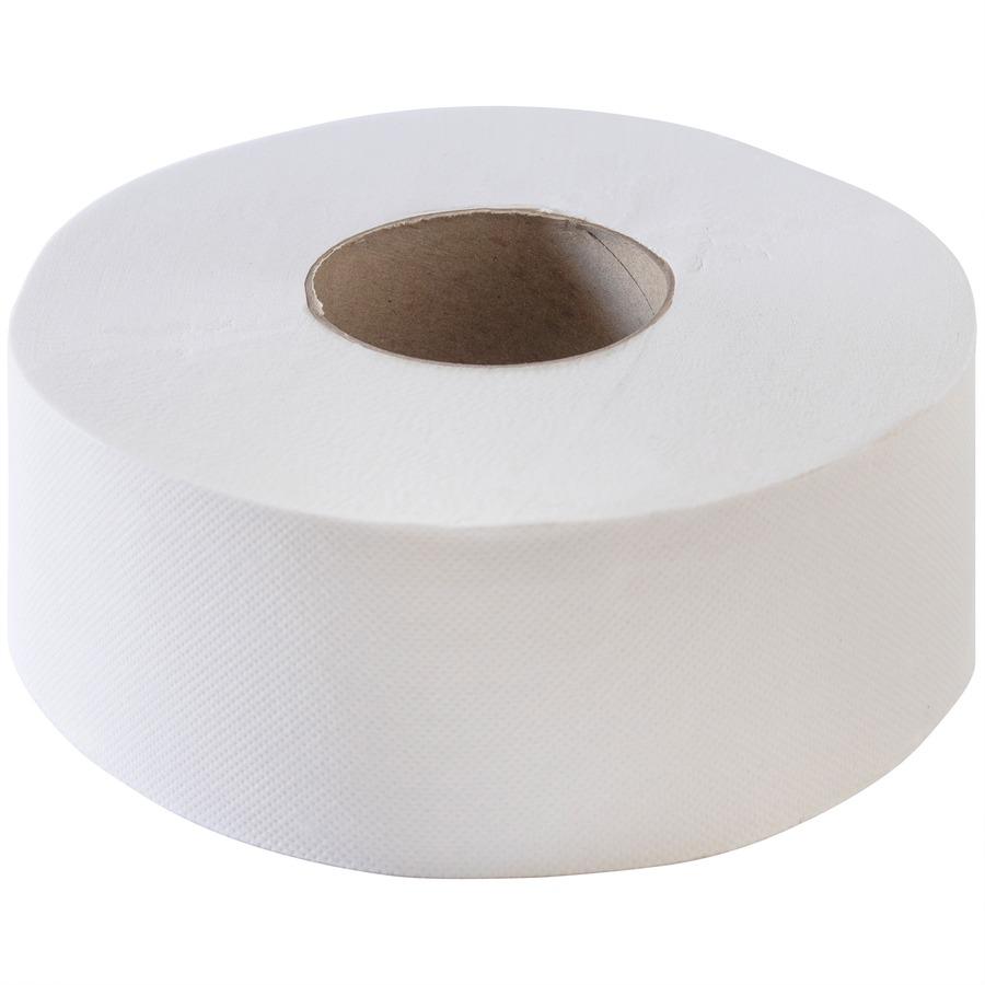 Genuine Joe Jumbo Jr Dispenser Bath Tissue Roll - 2 Ply - 3.30" Width x 700 ft Length - 8.88" Roll Diameter - White - Fiber - 12 / Carton. Picture 2
