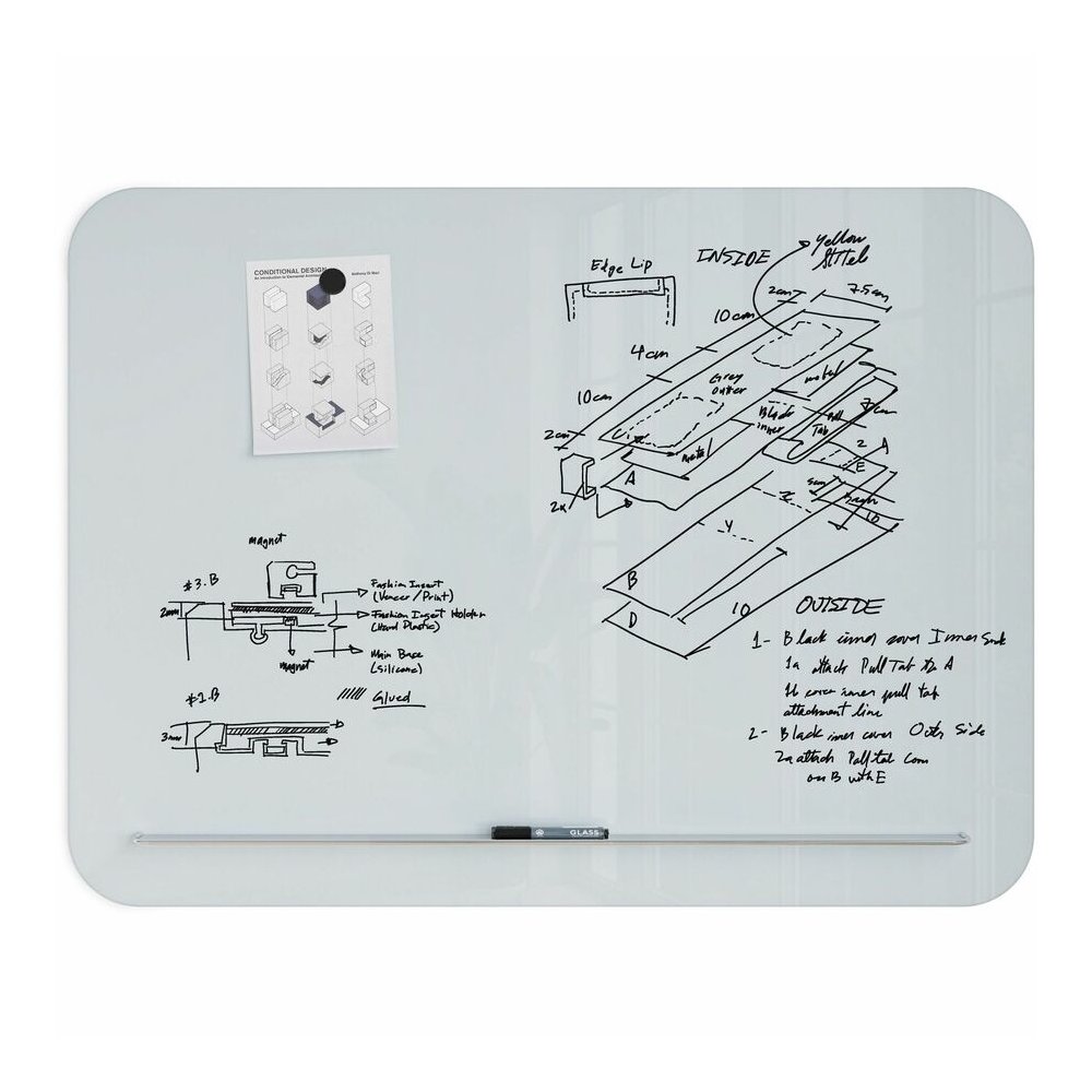 U Brands Magnetic Glass Frameless Dry-Erase Board - 48" (4 ft) Width x 36" (3 ft) Height - White Tempered Glass Surface - Rectangle - Horizontal/Vertical - Magnetic - 1 Each. Picture 2