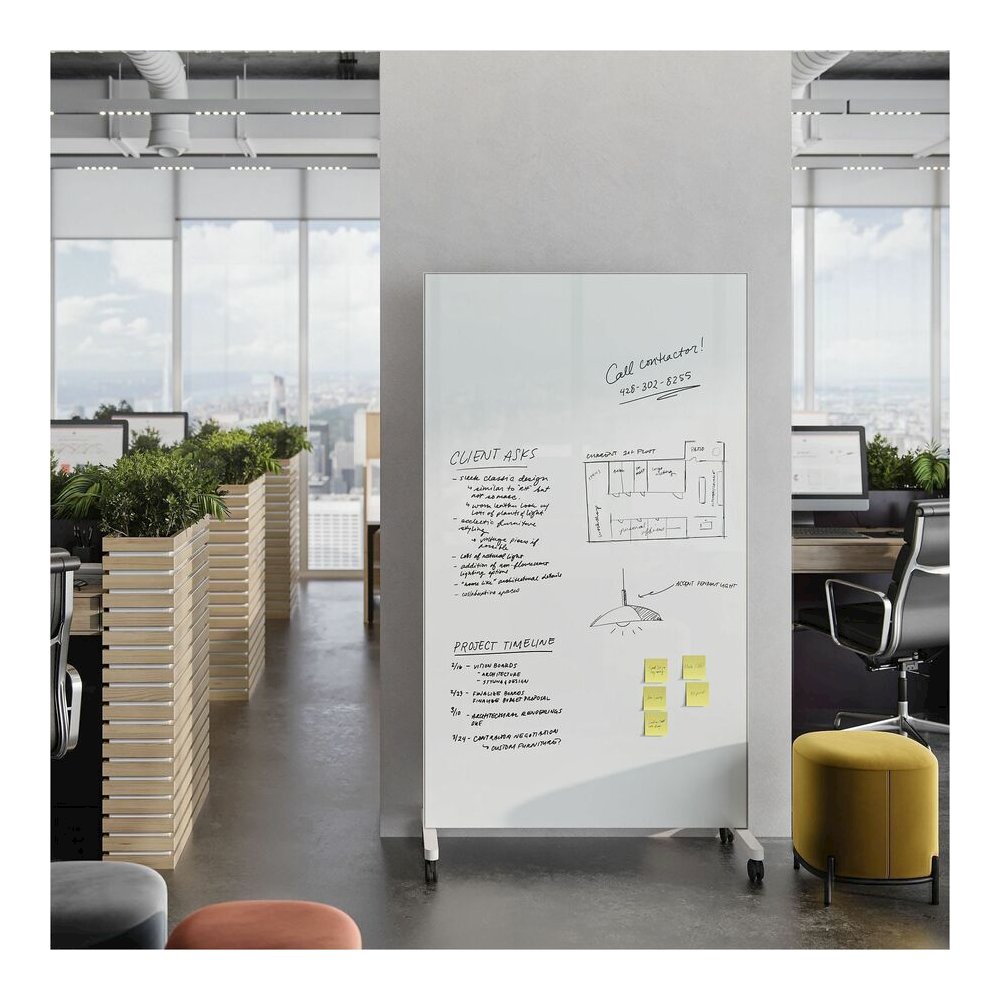 U Brands Double Sided Magnetic Glass Dry-Erase Mobile Floor Easel - 42" (3.5 ft) Width x 72" (6 ft) Height - Tempered Glass Surface - Rectangle - Vertical - Floor Standing - Magnetic - Eraser Included. Picture 4