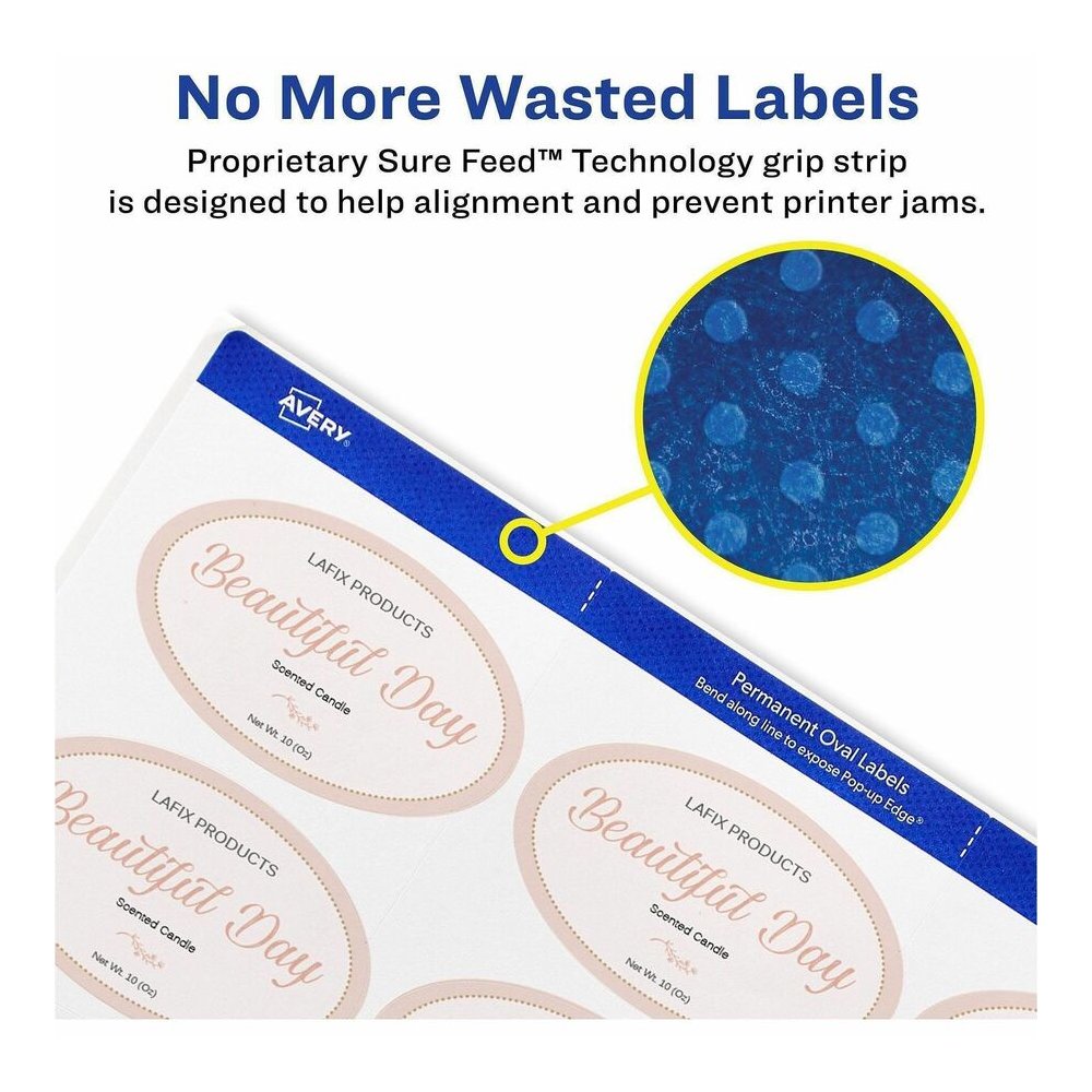 Avery Printable Oval Labels, 2" x 3-1/3" , White, 200 Labels (22570) - x 2" Width x 3 21/64" Length - Permanent Adhesive - Oval - Laser, Inkjet - Matte - White - Paper - 8 / Sheet - 25 Total Sheets - . Picture 3