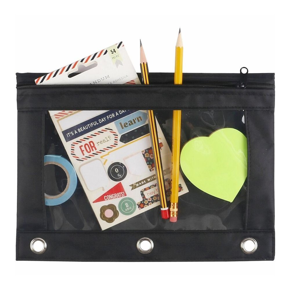 Business Source Binder Pencil Pouch - 10" Height x 7.4" Width - Black - 6 / Pack. Picture 2