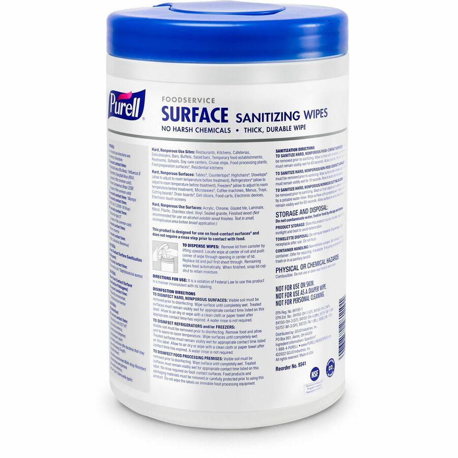 PURELL&reg; Foodservice Surface Sanitizing Wipes - Ready-To-Use - 10" Length x 7" Width - Rinse-free, Fragrance-free, Durable - 110/Tub - 1 Each. Picture 2