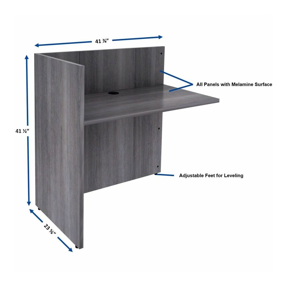 Lorell Essentials Series Reception Return - 1" Thickness Top, 41.5" Height x 42" Width x 24" Depth - Material: Laminate - Finish: Weathered Charcoal - 1 Each. Picture 4
