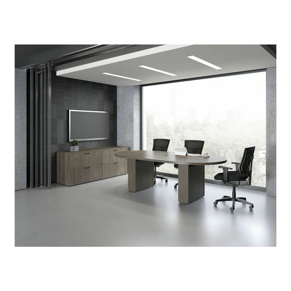 Lorell Prominence 2.0 Half-Racetrack Conference Tabletop - Half Racetrack - 72" Width x 48" Depth x 1.5" Thickness - Band Edge - Material: Particleboard - Finish: Laminate, Gray Elm - Grommet, Cable M. Picture 3