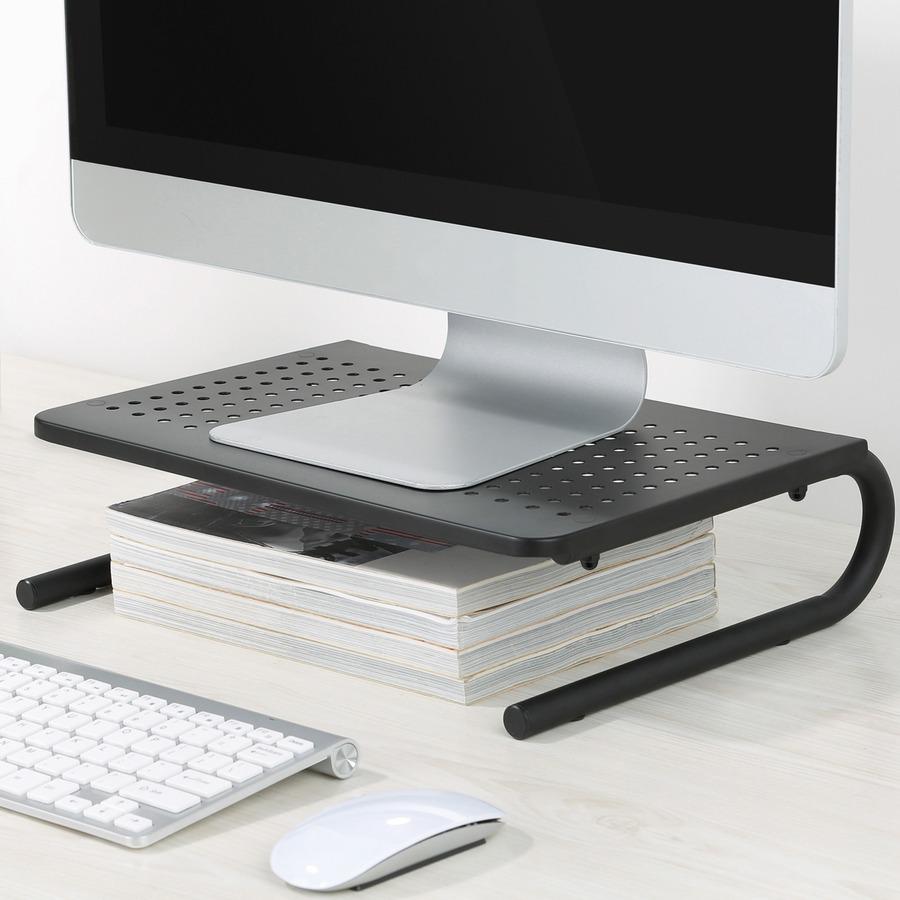 Lorell Monitor/Laptop Stand - 20 lb Load Capacity - 5.50" Height x 14.50" Depth - Desktop - Steel - Black - For Monitor, Notebook - Ventilated, Rubber Pad, Non-skid. Picture 2