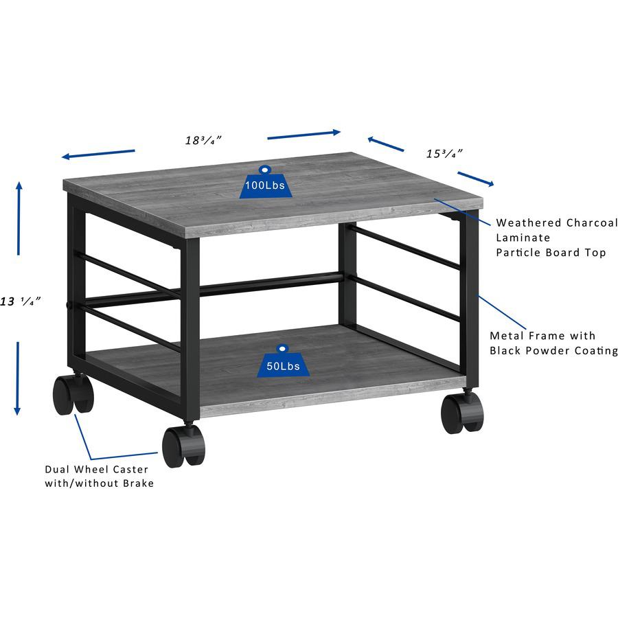 Lorell Underdesk Mobile Machine Stand - 150 lb Load Capacity - 13.20" Height x 18.70" Width x 15.70" Depth - Desk - Powder Coated - Metal, Laminate, Polyvinyl Chloride (PVC) - Charcoal, Black. Picture 13