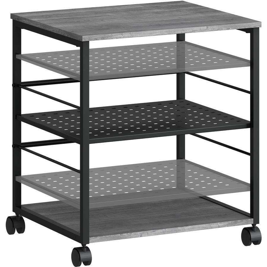 Lorell Deskside Mobile Machine Stand - 200 lb Load Capacity - 26.50" Height x 23.60" Width x 19.60" Depth - Desk - Powder Coated - Metal, Laminate, Polyvinyl Chloride (PVC) - Charcoal, Black. Picture 10