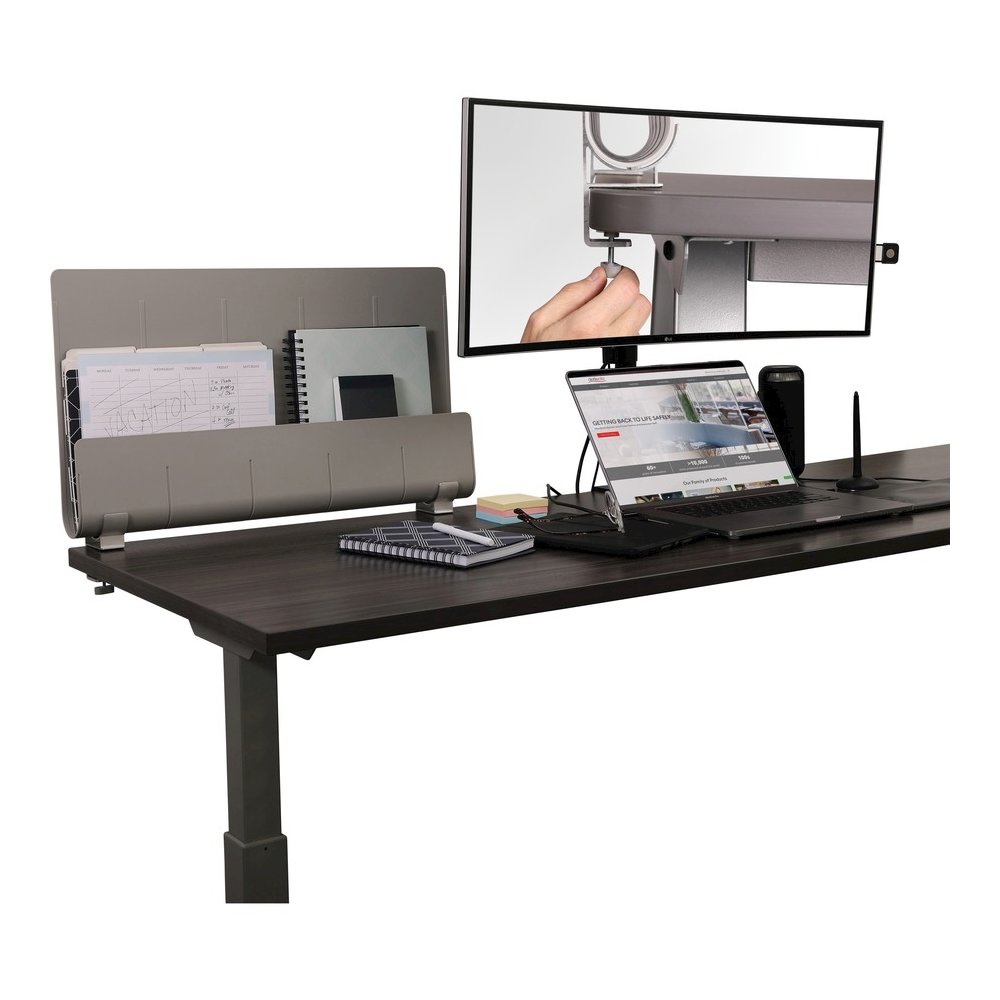 Deflecto Standing Desk Privacy Panel Organizer - 16.35" Height x 24" Width x 2.70" Depth - Gray - Acrylonitrile Butadiene Styrene (ABS) - 1 Each. Picture 5