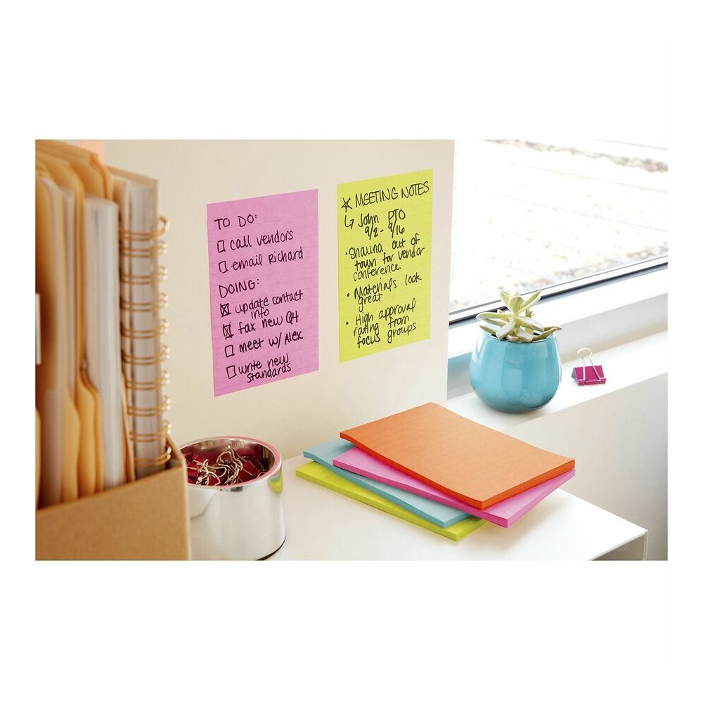 Post-it&reg; Super Sticky Notes - Supernova Neons Color Collection - 4" Flag/Note Width x 6" Flag/Note Length - Rectangle - 45 Sheets per Pad - Blue, Green, Pink, Lilac - Sticky - 24 / Pack. Picture 3