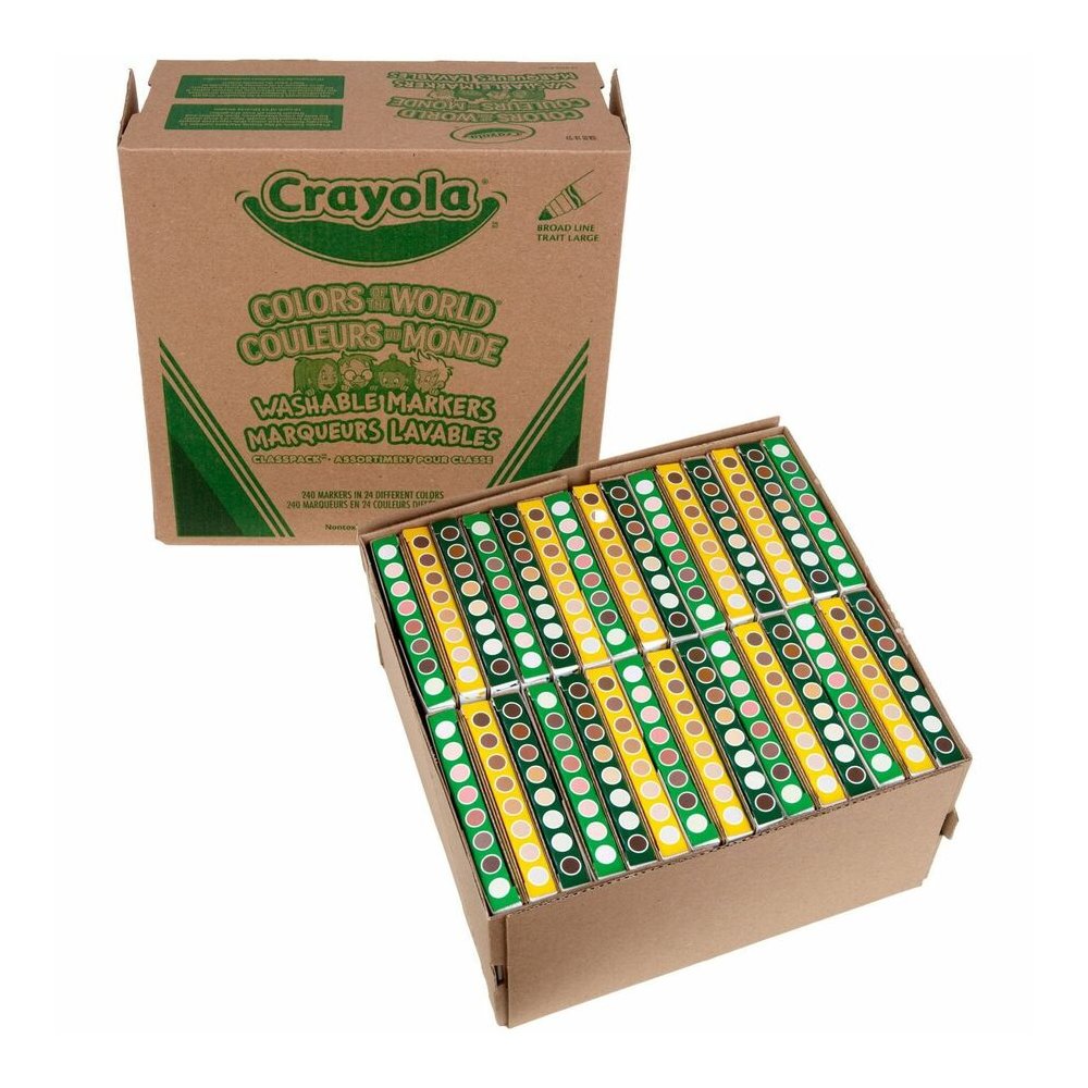 Crayola Multicultural Colors Washable Markers - Washable - Assorted, Almond, Gold, Rose Ink - 240 / Box. Picture 5