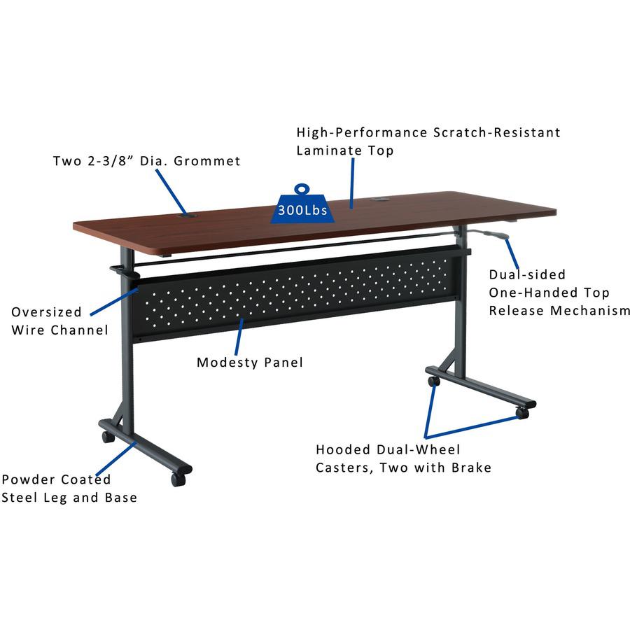 Lorell Shift 2.0 Flip and Nesting Mobile Table - Laminated Rectangle Top - 198 lb Capacity - 60" Table Top Length x 24" Table Top Width x 1" Table Top Thickness - 29.50" Height - Assembly Required - M. Picture 14