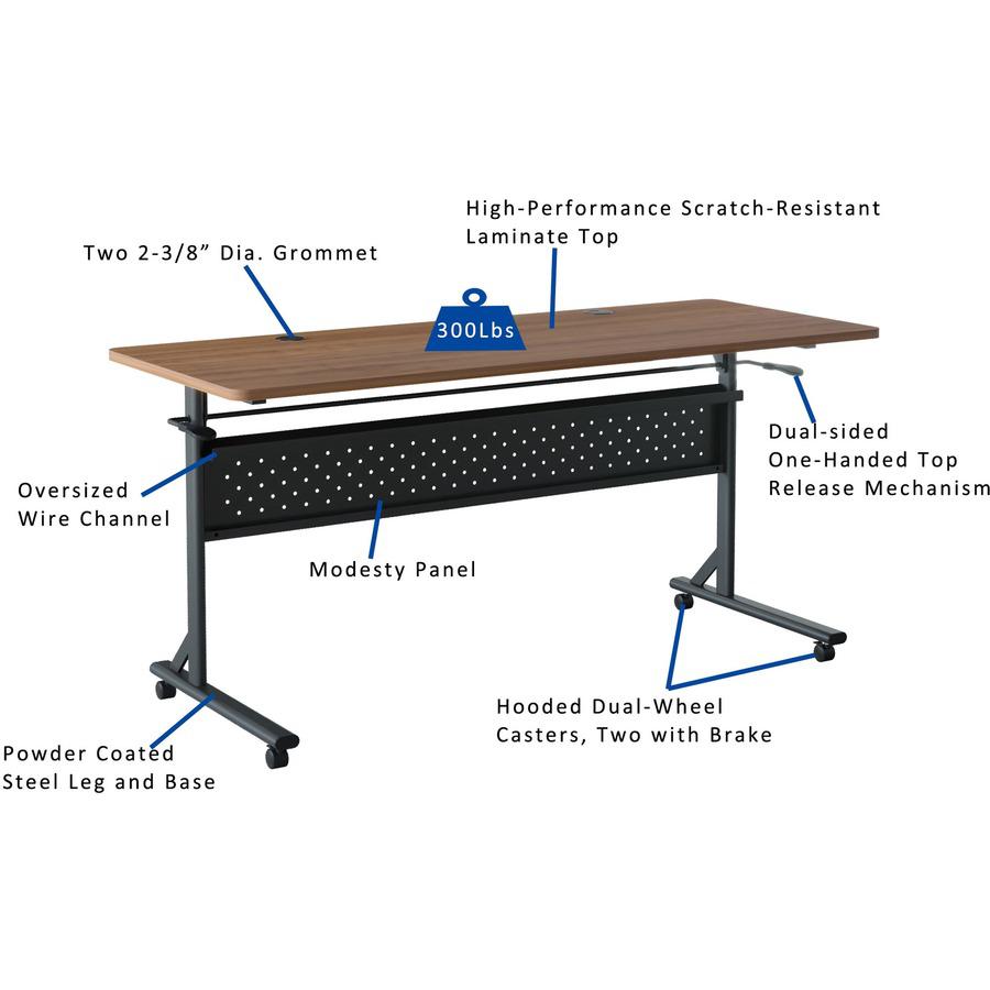 Lorell Shift 2.0 Flip and Nesting Mobile Table - Laminated Rectangle Top - 198 lb Capacity - 60" Table Top Length x 24" Table Top Width x 1" Table Top Thickness - 29.50" Height - Assembly Required - W. Picture 16
