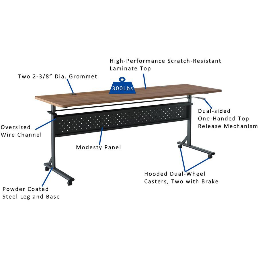Lorell Shift 2.0 Flip and Nesting Mobile Table - Laminated Rectangle Top - 198 lb Capacity - 72" Table Top Length x 24" Table Top Width x 1" Table Top Thickness - 29.50" Height - Assembly Required - W. Picture 16