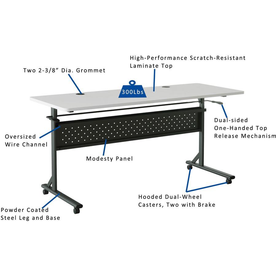 Lorell Shift 2.0 Flip and Nesting Mobile Table - Laminated Rectangle Top - 198 lb Capacity - 60" Table Top Length x 24" Table Top Width x 1" Table Top Thickness - 29.50" Height - Assembly Required - G. Picture 18
